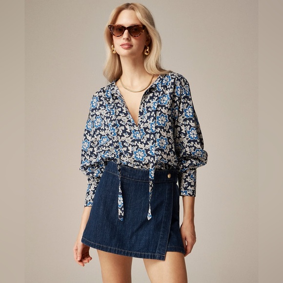 NWT JCrew Tie Top in Cotton Blend Floral XS - Picture 1 of 6